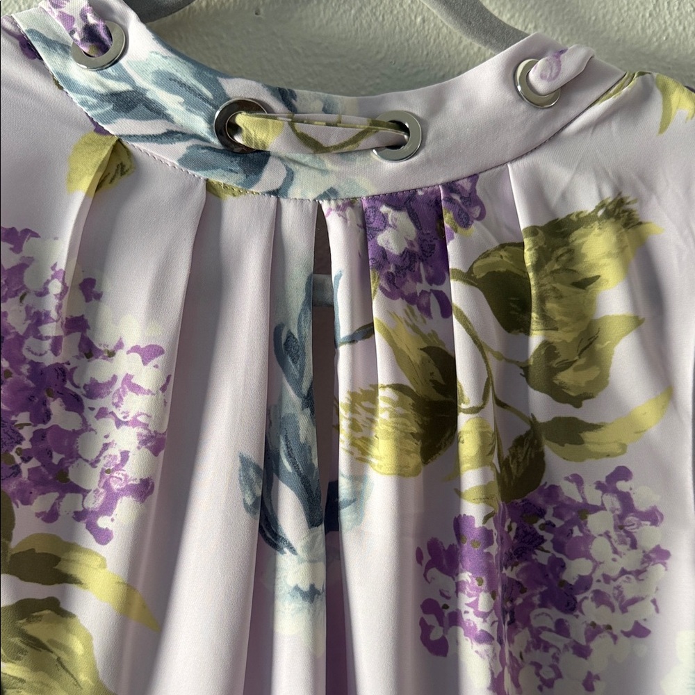 White House Black Market Floral Sleeveless Blouse - Purple and Yellow - Picture 2 of 6